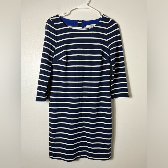 Boden Sz 4 Dress Long Sleeves Striped Blue Casual Midi Length zip back - Picture 1 of 7